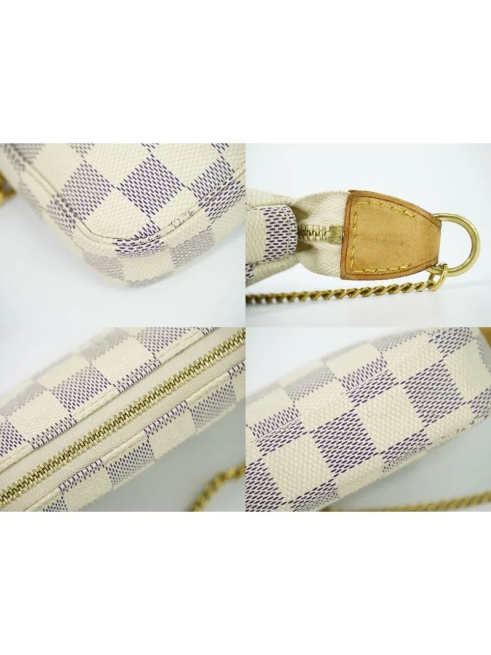 Louis Vuitton LV Mini Pochette Accessoires Damier Azur Handbag Pouch White Gray